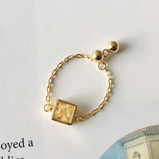 Square Adjustable Chain Ring in 925 Sterling Silver