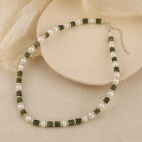 Emerald Column Pearl Necklace in 925 Sterling Silver