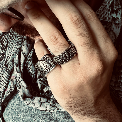 Detailed Cross Stone Wall Stainless Steel Ring