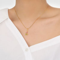 Red Heart Crystal Axe Pendant Necklace in 925 Sterling Silver