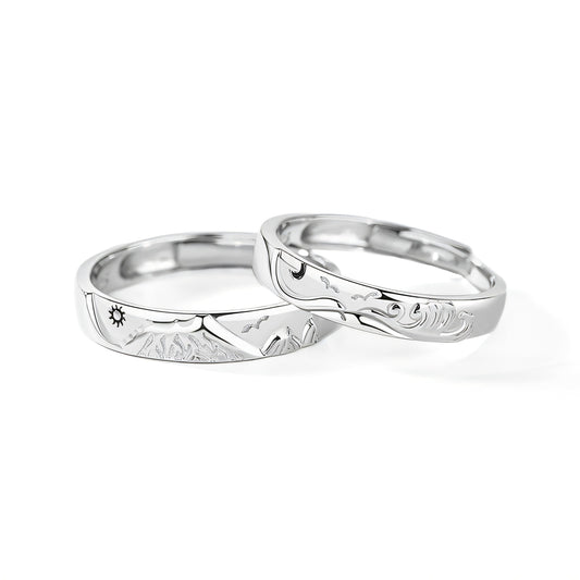 Mountain Oath Minimalist 925 Sterling Adjustable Couple Rings