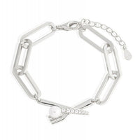 Natural Pearl Fork Crystal 925 Sterling Silver Hollow Chain Bracelet