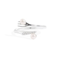 Natural Pearl Fork and Knife Crystal Sterling Silver Adjustable Ring