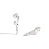 Round Shell Pearl and Crystal Sterling Silver Stud Earrings