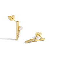 Round Shell Pearl and Crystal Sterling Silver Stud Earrings