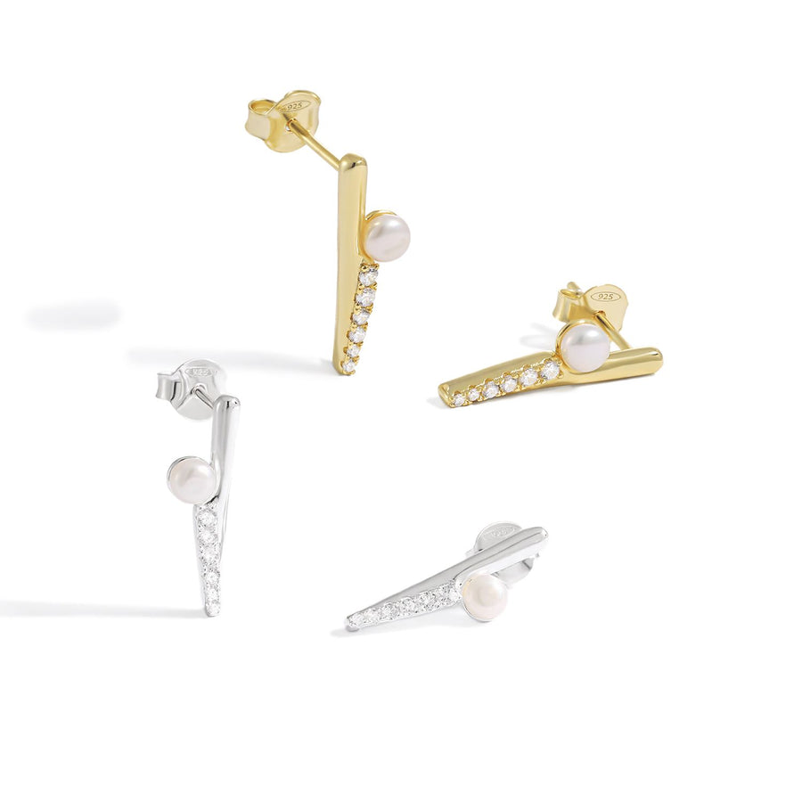 Round Shell Pearl and Crystal Sterling Silver Stud Earrings