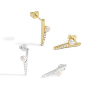 Round Shell Pearl and Crystal Sterling Silver Stud Earrings