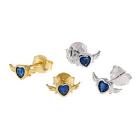 Blue Crystal Flying Heart Stud Earrings