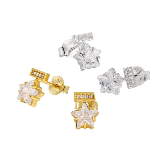 Mini Shining Star CZ Sterling Silver Stud Earrings
