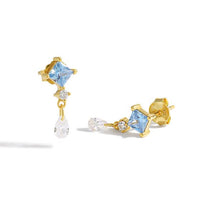 Blue Rhombus Crystal Drop Earrings in 925 Sterling Silver