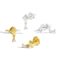 Friend's Geometry White Heart Cubic Zirconia 925 Sterling Silver Stud Earrings
