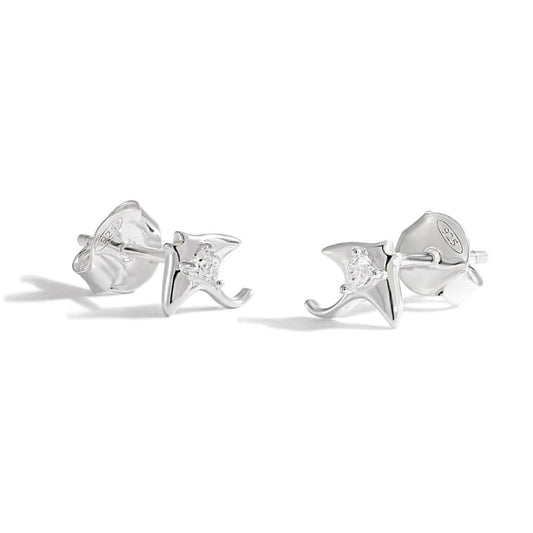Ray Fish Cubic Zirconia Sterling Silver Stud Earrings