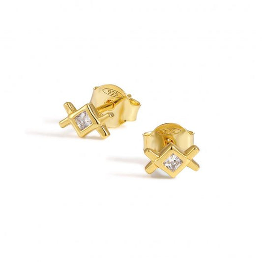 Geometry Rhombus White CZ 925 Sterling Silver Stud Earrings