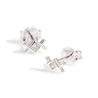 Geometry Rhombus White Crystal 925 Sterling Silver Stud Earrings