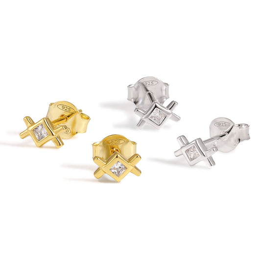Geometry Rhombus White CZ 925 Sterling Silver Stud Earrings