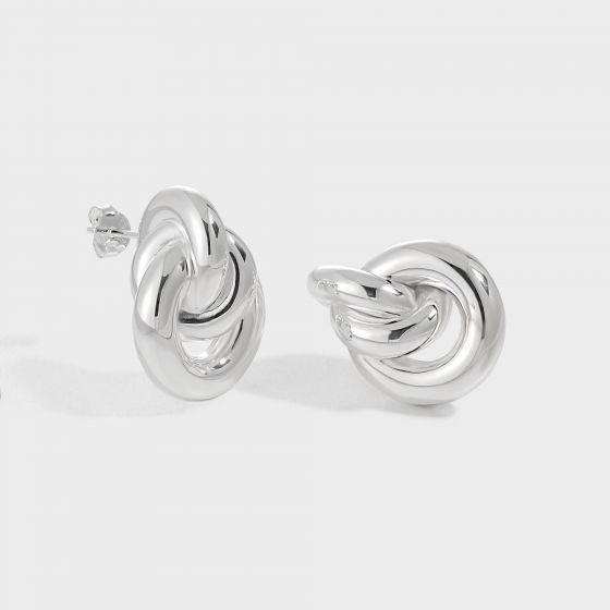 Three Circles Knot Cross Stud Earrings in 925 Sterling Silver