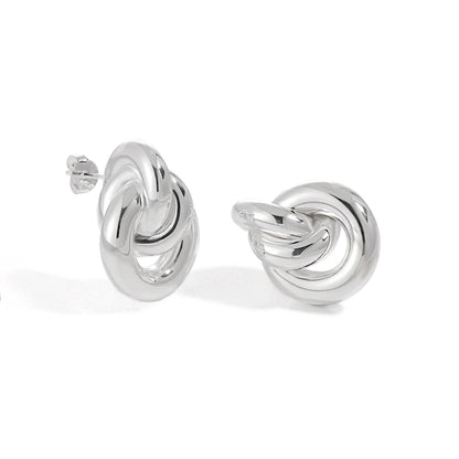 Three Circles Knot Cross Stud Earrings in 925 Sterling Silver