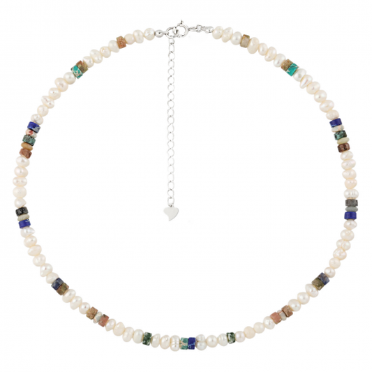 Resort Wind Natural Pearl Necklace, 925 Sterling Silver