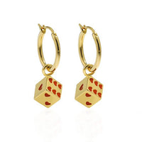 Red Heart Cubic Dice Dangling Earrings in 925 Sterling Silver