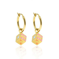 Red Heart Cubic Dice Dangling Earrings in 925 Sterling Silver