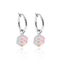 Red Heart Cubic Dice Dangling Earrings in 925 Sterling Silver