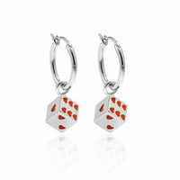 Red Heart Cubic Dice Dangling Earrings in 925 Sterling Silver