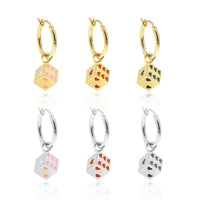 Red Heart Cubic Dice Dangling Earrings in 925 Sterling Silver