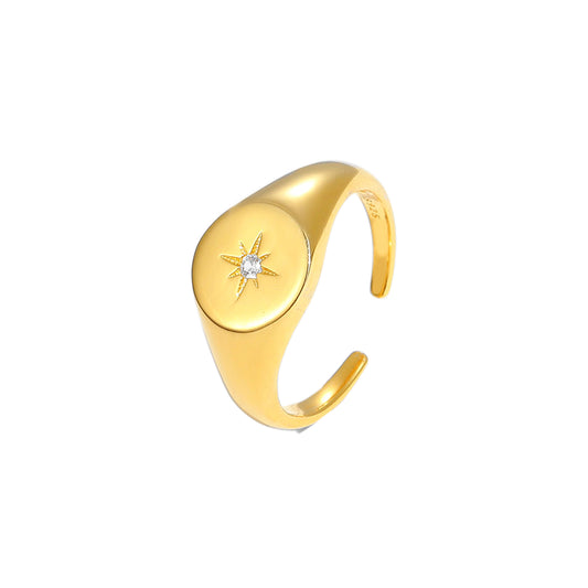 Sun and Stars CZ Adjustable Ring, 925 Sterling Silver