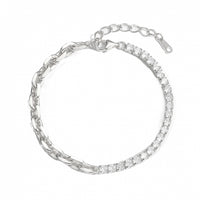 Simple Hollow Chain Crystal 925 Sterling Silver Bracelet