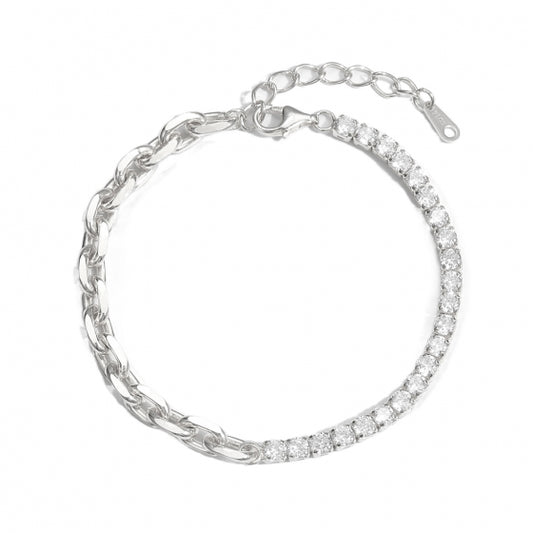 Simple Hollow Chain CZ 925 Sterling Silver Bracelet