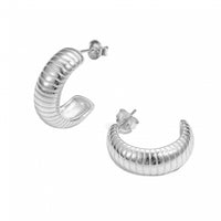 C Shape Tube Sterling Silver Hoop Earrings
