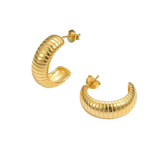 C Shape Tube Sterling Silver Hoop Earrings