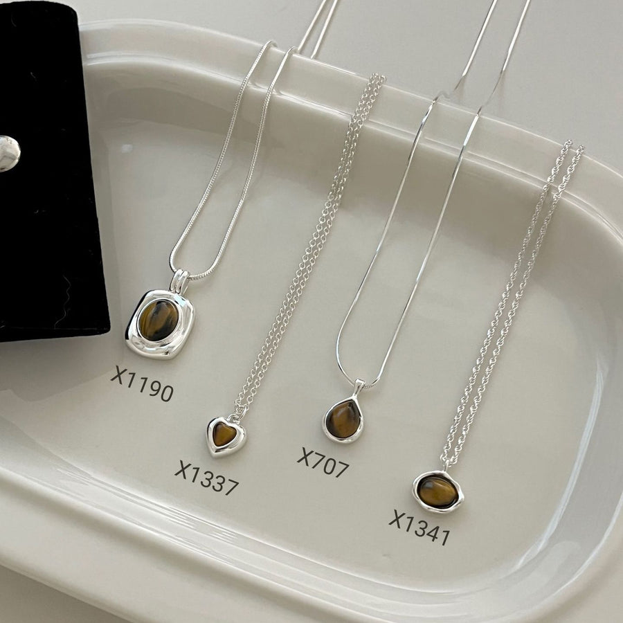 Natural Amber Waterdrop Heart Necklace in 925 Sterling Silver