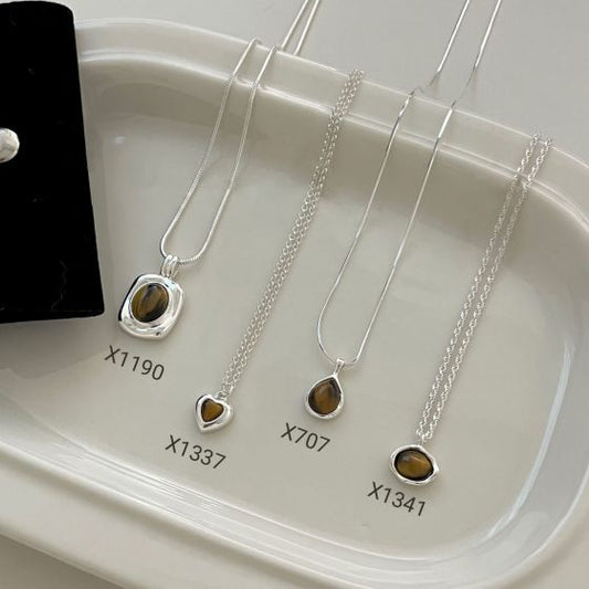 Natural Amber Waterdrop Heart Necklace in 925 Sterling Silver