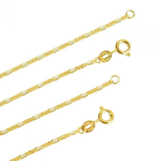 18K Yellow Gold Figaro Marina Chain Necklace, 925 Sterling Silver