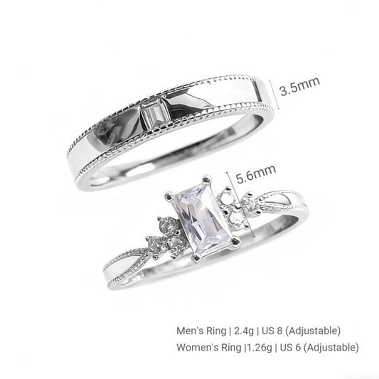 Square Zircon Matching Couple Bands, S925 Sterling Silver