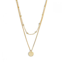 Double Bead Choker Coin Tag Necklace, 925 Sterling Silver