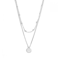Double Bead Choker Coin Tag Necklace, 925 Sterling Silver