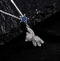 Bear Hanging from Star Sterling Silver Pendant Necklace