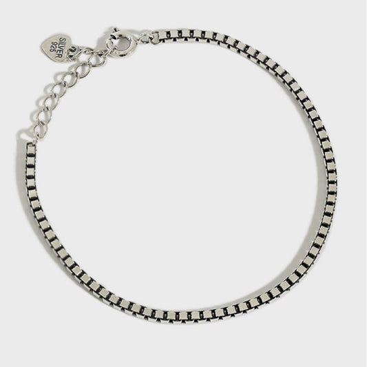 Oxidized Silver Box Chain Bracelet
