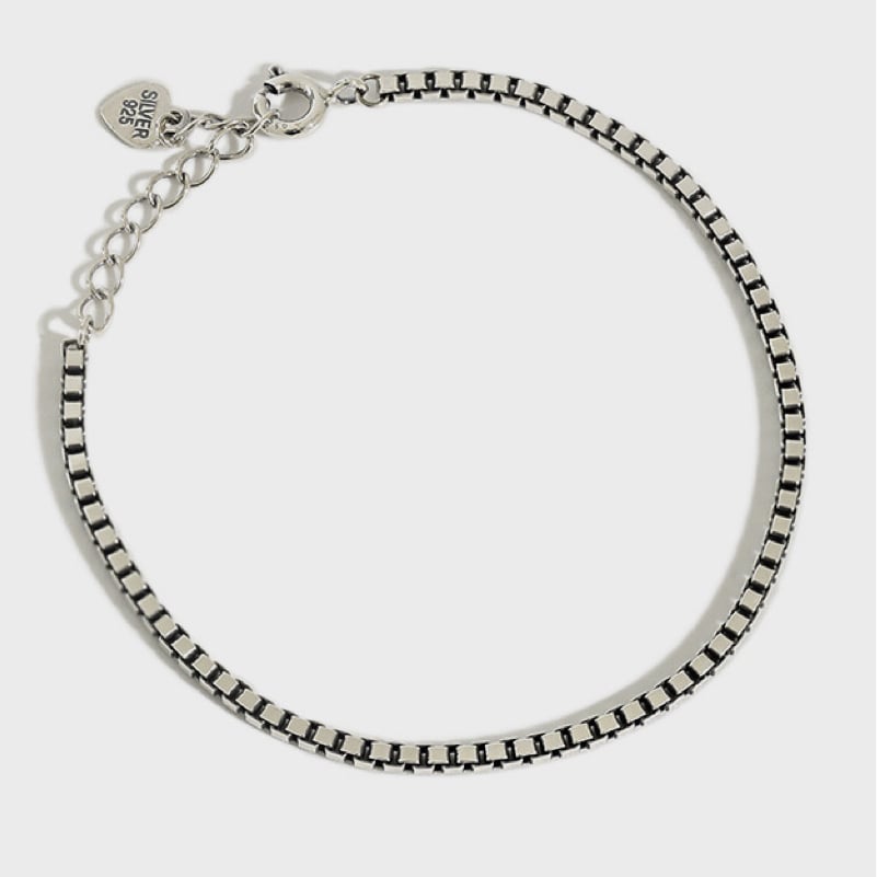 Oxidized Silver Box Chain Bracelet
