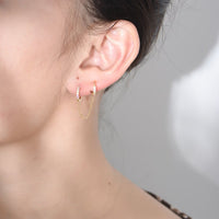 Double Piercing Dangle Chain Hoop Earrings