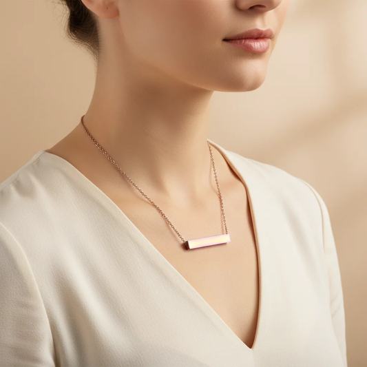 18K Gold PVD Stainless Steel Square Polished Bar Necklace