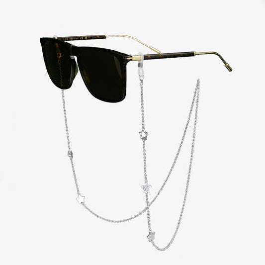 Shining CZ Hollow Stars Eyeglass Chain 925 Sterling Silver