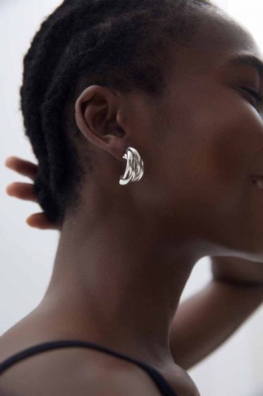 Electroformed C-Shape Tube Hoop Earrings in Sterling Silver
