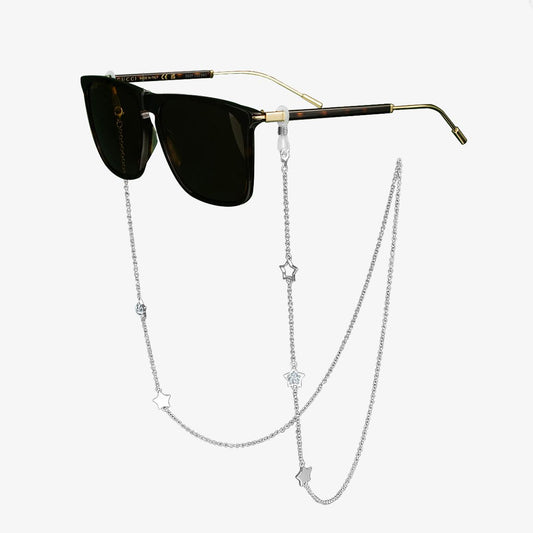 Shining CZ Hollow Stars Eyeglass Chain 925 Sterling Silver