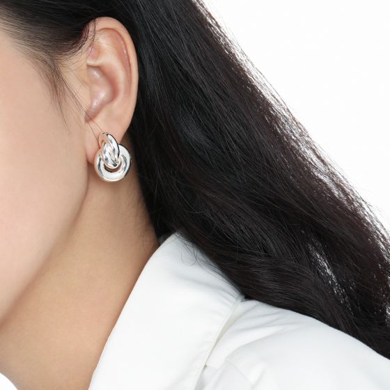 Three Circles Knot Cross Stud Earrings in 925 Sterling Silver