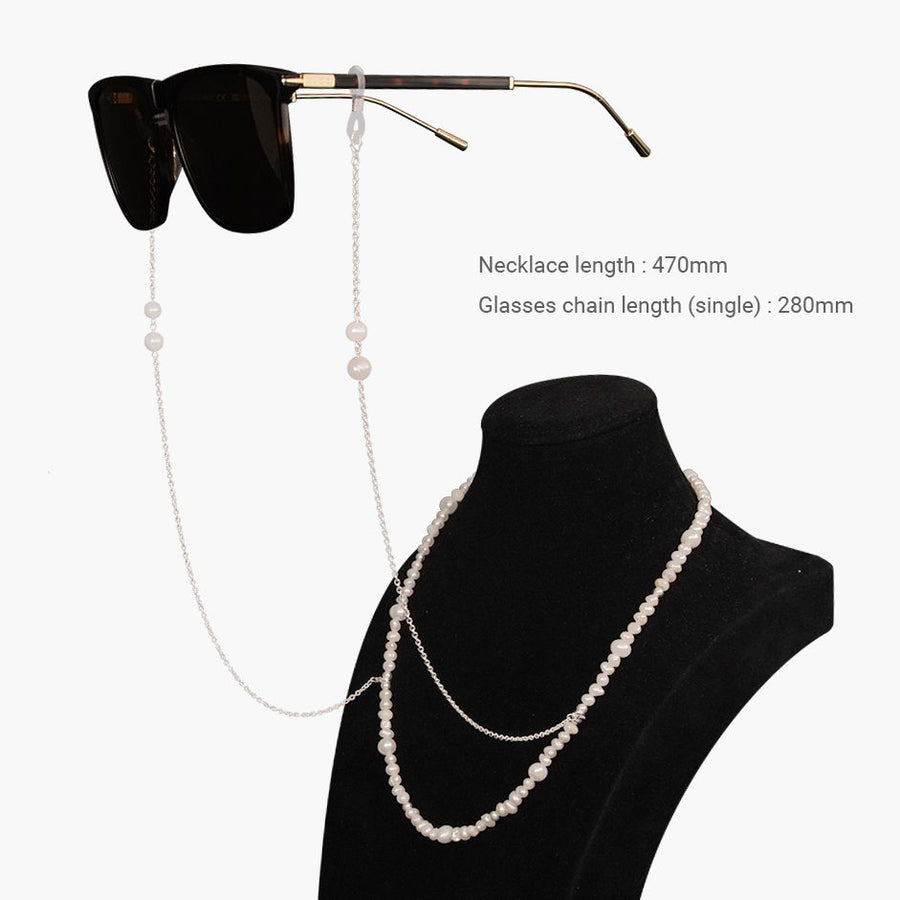 Irregular Natural Pearl Eyeglass Chain, 925 Sterling Silver