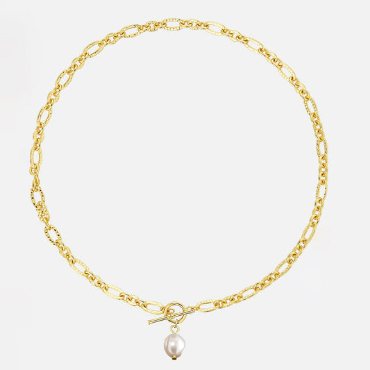 Hollow Wave Oval Pearl Necklace in 925 Sterling Silver