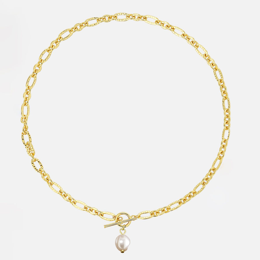 Hollow Wave Oval Pearl Necklace in 925 Sterling Silver